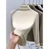 Top de Manga Larga Básico de Cachemira Mousse Cuello Semi-Alto Estilo Nuevo Invierno 2026 para Mujer, Ropa Interior Gruesa Cepillada, Top de Tacto de Alta Gama