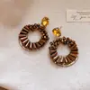 Aretes de aguja plateada con diamantes, diseño de flor ovalada de resina y gota de agua, estilo retro vintage, aretes versátiles