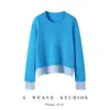Suéter de lana de cachemira para mujer para otoño e invierno, nuevo cuello redondo de bloques de color versátil de dos piezas falsas top básico suéter de cachemira