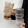 Taza de vidrio apilable estilo retro con rayas verticales para café, taza para latte americano helado, taza de café, taza de gran capacidad para bebidas, vaso de agua