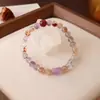 Pulsera de Cristal Súper Siete Natural para Mujer, Cristal de Fresa Amatista Círculo Único Cuentas de Cristal Elásticas, Pulsera en Capas de Lujo Ligero