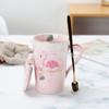 Caneca Flamingo com Tampa e Colher Padrão Mármore Cerâmica Copo de Água Atacado Casal Alto Valor de Cor Caneca de Café Criativa