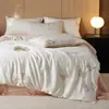Conjunto de cama de luxo com 100 fios de Tencel austríaco Lenzing, quatro peças, macio como seda para dormir sem roupa, lençol de seda gelada de verão e capa de edredom