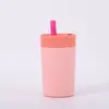 Taza Termo Infantil de Alta Calidad para Amazon Transfronterizo 12oz Taza Mini con Popote Linda Compacta para Estudiantes Venta al por Mayor