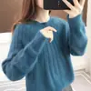 Suéter pullover casual de gola redonda com listras verticais para mulheres, blusa básica, novo suéter de tricô solto feminino outono/inverno 2026