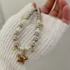 Colar com Pingente de Estrela Colorida Dourado Retrô para Mulheres, Moderno e Versátil, Acessório de Corrente para Clavícula com Contas Doce e Descolado