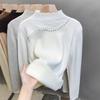 Base com forro de lã Gola Alta Mock Outono e Inverno Novo Estilo Estilo Ocidental Suéter Tricotado Vazado Espessurado Suéter de Design Único Top Quente