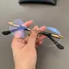 Montura de Gafas Redonda Perforada Sin Aro Estilo Retro Príncipe para Hombres y Mujeres, Gafas Graduadas Ultraligeras, Gafas Sin Graduación