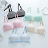 Ropa interior dulce a rayas estilo japonés para niña sin aros de acero, realce para pecho pequeño, copa triangular superior estereotipada, brasier fino para estudiante