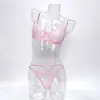 Comercio exterior de Amazon popular francés de malla encaje transparente sexy lencería para mujeres, bustos grandes se ven más pequeños, conjunto de sujetador push-up
