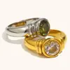 Moda Transfronteriza Europea y Americana Elegante Nicho Retro Joyería de Mano Acero Inoxidable Chapado en Oro de 18 Quilates Anillo Redondo con Circonita para Mujer Lujo Accesible