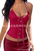 Chaleco de tirantes Y2K con lazo en la cintura para mujer, Top corto ajustado de verano con cuello en V, Estilo Ins moderno, Frontera Amazon