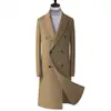 Abrigo de lana de doble cara para hombre de otoño e invierno, de doble botonadura, largo hasta la rodilla, con forro de plumón desmontable, gabardina de lana para hombre