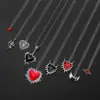 Collar Colgante Corazón Sagrado Gótico Espinas Goteo de Aceite Corazón Rojo y Negro Estilo Dulce Fresco Cadena para Clavícula de Aleación Popular Europea y Americana Vintage