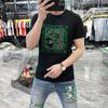 Estação Europeia 2024 Verão Nova Marca de Moda Masculina Perfuração a Quente de Manga Curta All-match Casual Juvenil Masculino Camiseta Slim-fit Meia Manga Longa
