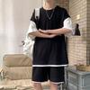 Terno da moda casual nova manga camiseta calça cropped simples estilo japonês cropped artístico moderno homens Harajuku verão ins
