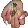 WM-506 Flor de Coco Blanca Uñas Postizas Perro Pequeño Puntiagudas Estilo Europeo Americano Hawaiano Chica Popular Uñas Francesas Usables Piezas de Uñas Al Por Mayor