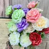 Lichia Rosa de Três Cabeças com Folhas, Buquê Falso Simulados, Flores de Casamento, Enfeites de Flores Artificiais de Seda de Alta Qualidade, Flores Decorativas para Sala de Estar