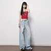 Jeans azules de pierna recta, con textura, de cintura alta y pierna ancha para mujer, nuevo estilo primavera 2026, no ajustados, pantalones de textura hasta el suelo, algodón