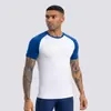 Camiseta esportiva masculina de manga curta transfronteiriça europeia e americana, para corrida ao ar livre, gola redonda, justa, secagem rápida, respirável, roupa de ginástica