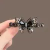 Pinza para el Cabello Mariposa de Cristal Negro, Tamaño Mediano, Aspecto de Lujo, Pinza de Resorte para Cabello Semirecogido en la Parte Trasera de la Cabeza, Pasador Horizontal Elegante Súper de Hada