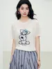 Camiseta Feminina de Verão Jacquard com Cachorrinho Malha de Seda Gelada Manga Curta Novo Estilo Divertido Rejuvenescedora Gola Redonda Solta Modeladora