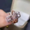 Anel de Morganita Natural, cristais limpos, cor única, banhado a prata S925, pedra principal 6*8mm