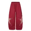 Pantalones deportivos de sudor holgados y versátiles de pierna ancha para hombre y mujer, con parche de estrella bordado de marca moderna estilo americano, para otoño