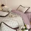 Conjunto de Quatro Peças Floral Puro Algodão Classe A, Toque Leve de Luxo de Alta Qualidade, Capa de Edredom Premium, Lençol de Cima, Lençol com Elástico 100% Algodão, Roupa de Cama Vintage Francesa