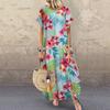 Cross Border 2022wish AliExpress Amazon Flower Print Manga Curta Vestido Retrô Vestido Casual Roupas Femininas