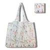 Nova grande bolsa de compras dobrável, bolsa quadrada de pano com flores, bolsa de compras portátil, bolsa tote dobrável