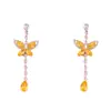 Brincos de Prata Zircônia Borboleta Gota d'Água Pendentes Luxo Leve High-End Moda Targos Design Versátil Brincos de Nicho