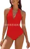 Aliexpress Amazon Popular Transfronterizo Europeo y Americano Multicolor Cuello en V Cubre Piel Espalda Fruncida Aspecto Adelgazante Traje de Baño de Una Pieza para Mujer