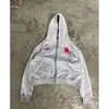 Moletom com zíper e estampa bordada, design Y2K, moletom vintage, streetwear da moda