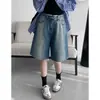Shorts de Mezclilla Retro Degradados de Cintura Alta para Mujer de Primavera y Verano, Pantalones Casuales Holgados Adelgazantes de Pierna Ancha de Longitud Media