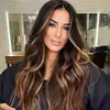 Perucas de Comércio Exterior Estilo Europeu e Americano para Mulheres, Cabelo Longo Ondulado com Mechas, Rede Rosa, Aplique de Fibra Sintética de Alta Temperatura, Estilo Europeu e Americano Fashion