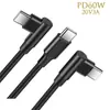 Cable de Datos en Ángulo de 60W 3A Tipo-C de Doble Ángulo para Smartphone Trenzado de Nylon Carga Rápida Pd Cable de Carga C-A-C