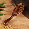 Pente de Almofada de Ar de Sândalo Dourado Cabeça Redonda Almofada de Ar Madeira Sólida Pente de Cabeleireiro Bolsa de Ar Massagem Pente de Cabo Redondo Couro Cabeludo Presente Cozido