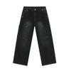 Mtlclothes Ropa para Hombre Estilo Americano High Street Parches Rasgados Patchwork Bolsillo Lateral Pierna Recta Jeans Cargo de Mezclilla Lavada Moda