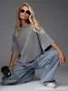 Camiseta informal versátil cómoda de algodón puro de manga corta, estilo americano moderno 2026, lavada, desgastada, lisa, color sólido, top de comercio exterior
