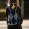 Tejido de punto de alta gama con cuello polo y puntada de rombos retro para mujer Otoño e Invierno 2026 Suelto Casual Tejido de punto base Nuevo
