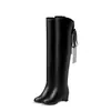 Botas de Couro Moda Outono e Inverno Branco com Babados de Renda Afuniladas de Salto Alto Tamanho Grande Acima do Joelho Novas Botas Altas