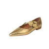 Zapatos Mary Jane de metal con flor de piel de oveja para mujer, punta fina, de una sola capa, nuevos de primavera, dorados, de una sola tira, tacón bajo, de corte bajo, de una sola capa, para mujer