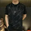 Camiseta de Manga Corta Fina para Hombre, Nueva de Verano 2026, Marca de Moda, Elegante, Estampado Completo, Versátil, Top Fresco de Cuello Redondo