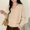 Suéter de Lana 100% con Cuello en V para Mujer 2026 Otoño e Invierno Nuevo Estilo Elegante y Favorecedor Suelto Casual Tejido