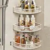Estante de Baño Estante Triangular de Esquina sin Taladro para Ducha Lavamanos Estante de Almacenamiento Multifuncional Montado en la Pared