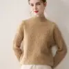 Suéter de Cashmere Kangsaini Emagrecedor para Mulheres, Suéter Versátil Grosso Solto Gola Alta Meia, Três Fios