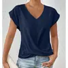 Bestseller transfronterizo de Amazon: Camiseta de color liso con cuello en V, elegante top de manga corta, ropa de mujer para primavera/verano, transfronterizo de Amazon