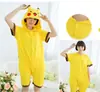 Camisa de Algodão de Verão Desenho Animado Pikachu Stitch Infantil para Ar Condicionado Roupas Caseiras Masculinas e Femininas Macacão de Manga Curta Dinossauro Panda