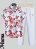 Exportación Transfronteriza Moda Casual para Hombre Camisa de Manga Corta + Traje de Pantalones Camisa Hawaiana Impresión Digital 3D